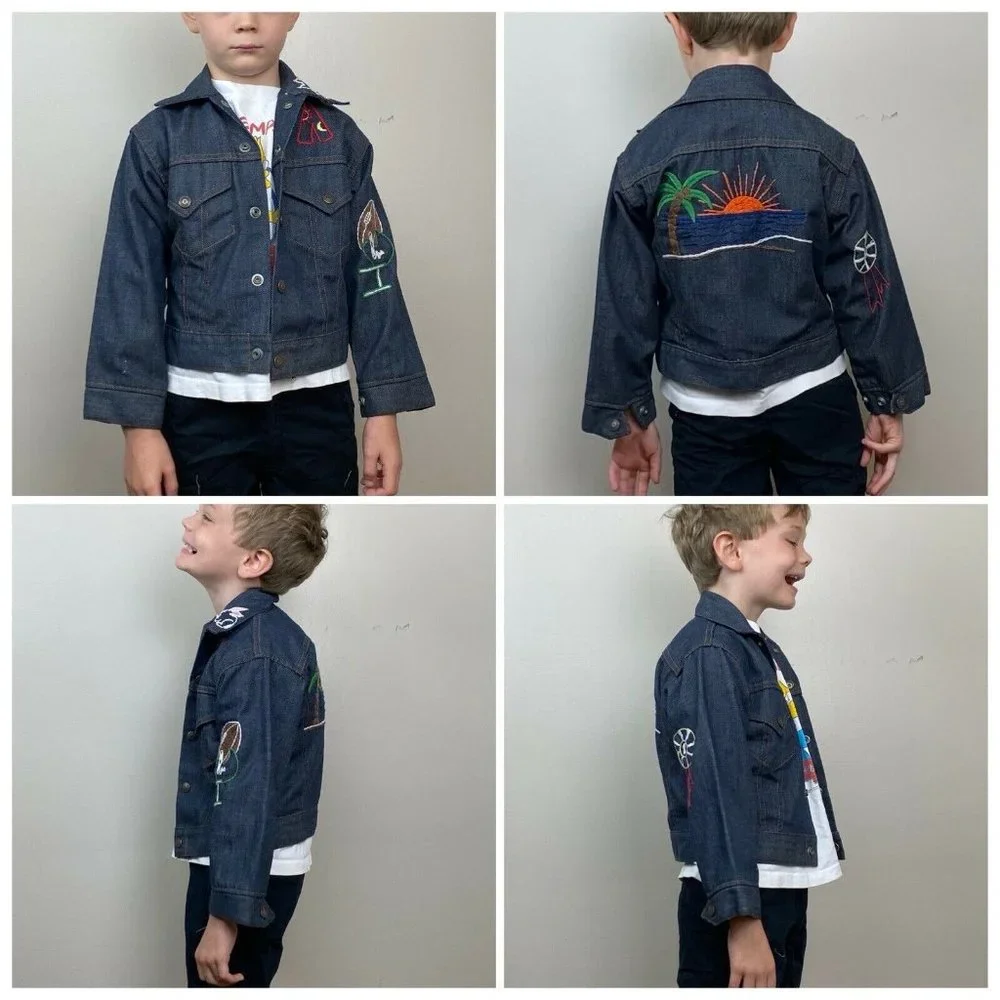 Vintage 1970s Kids Levi’s Denim Jacket with Cool Embroidery, Size 5/6